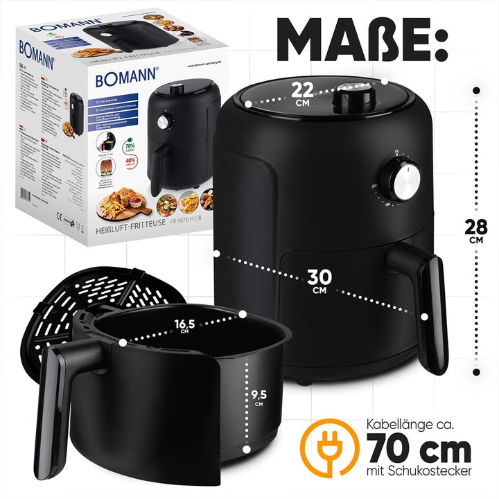 Bomann® Heissluftfritteuse mit 360° Air-Flow | Öl- und fettfreies Frittieren | Airfryer 80°C - 200°C