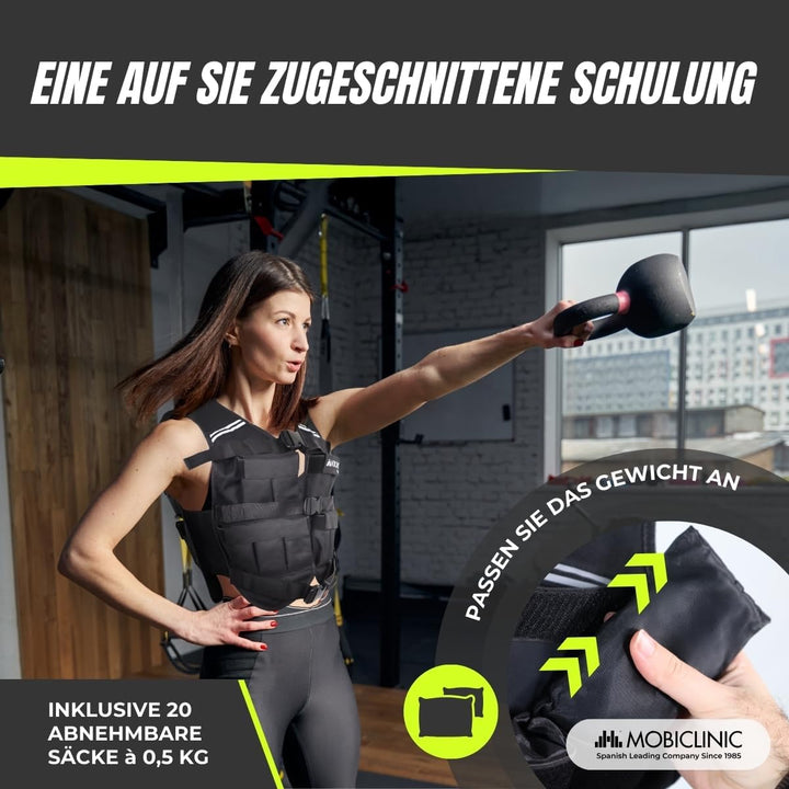 Mobiclinic®, Gewichtsweste, 10/20kg, Weighted vest, Verstellbar, Langlebig, 600D-Oxford-Gewebe, Inkl