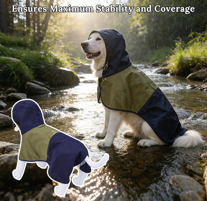 Regenmantel Hund, Regenjacke Hund wasserdicht mit Verstellbarer Kapuze & elastischen Beinbändern – L
