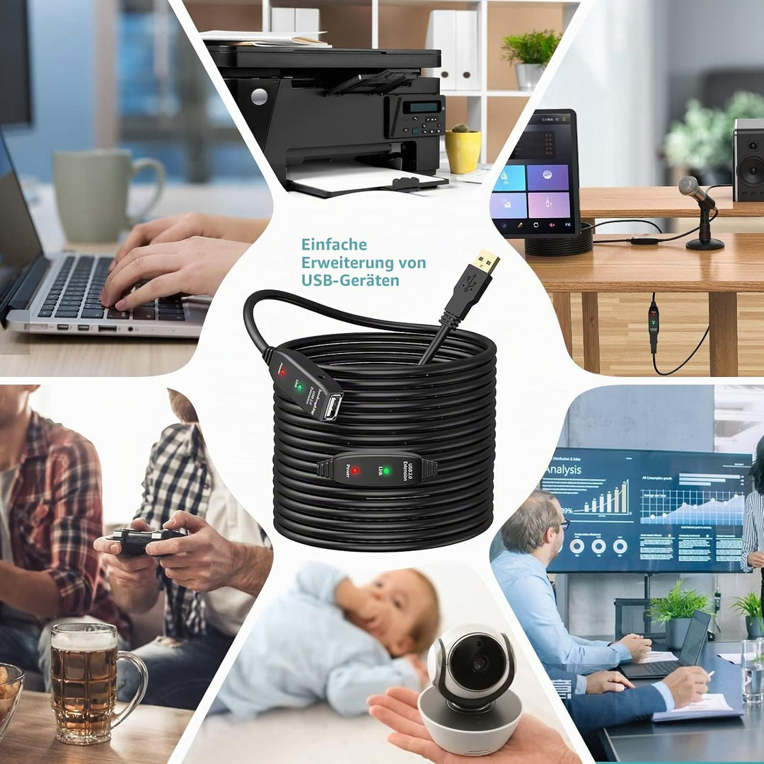baolongking USB-Verlängerungskabel, 5 m, 10 m, 15 m, 20 m, USB 2.0, aktiver Repeater-A-Stecker auf A