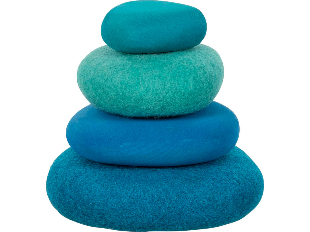 goki 58345 Evolution - Findlinge, stapelbare Steine aus Wollfilz und Holz – Kreatives Lernspielzeug,