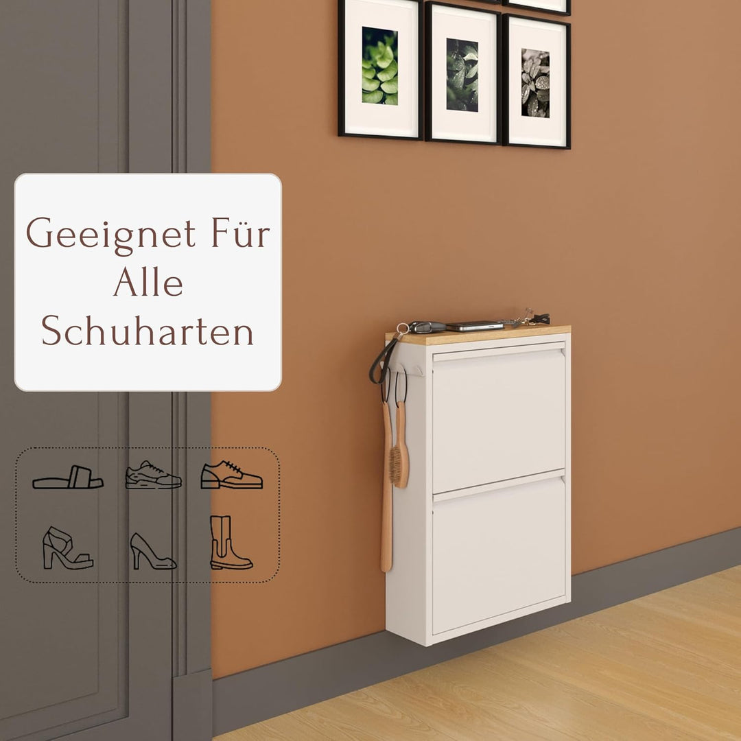 furni24 Schuhschrank Schmal – Platzsparender Metall-Schuhschrank mit Magnetklappen, Platz für 4-6 Pa