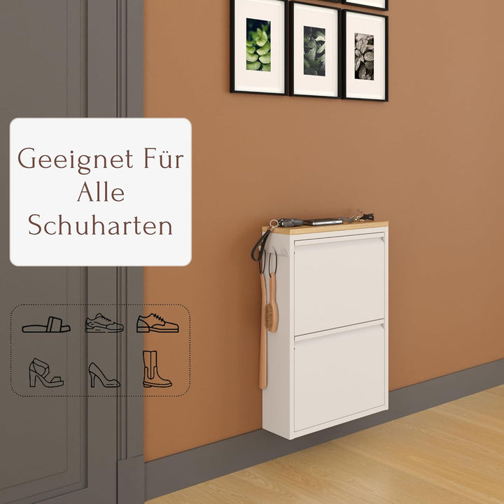 furni24 Schuhschrank Schmal – Platzsparender Metall-Schuhschrank mit Magnetklappen, Platz für 4-6 Pa
