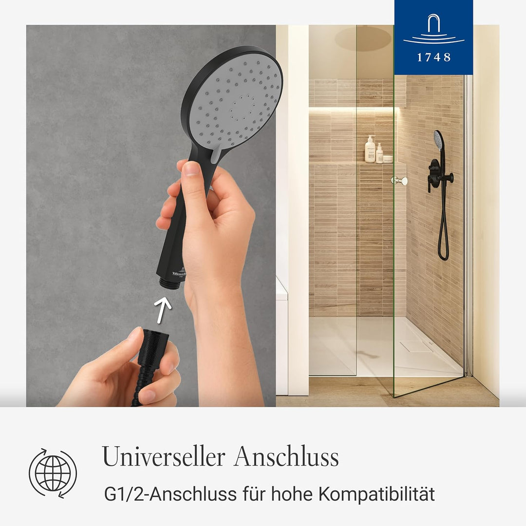 Villeroy & Boch Universal Showers Duschkopf, Handbrause mit 3 Strahlarten & EasyClean, Wassersparend