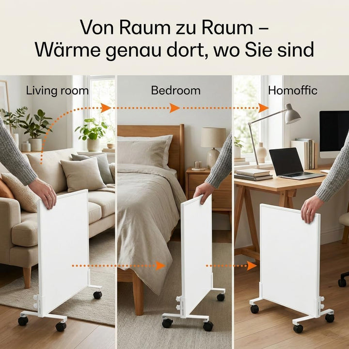 Infrarotheizung Standgerät 1000W mit Rollen, Bis 120°C in 1-3 Min, Bis 40% Energie Sparen, Mobil &amp; F