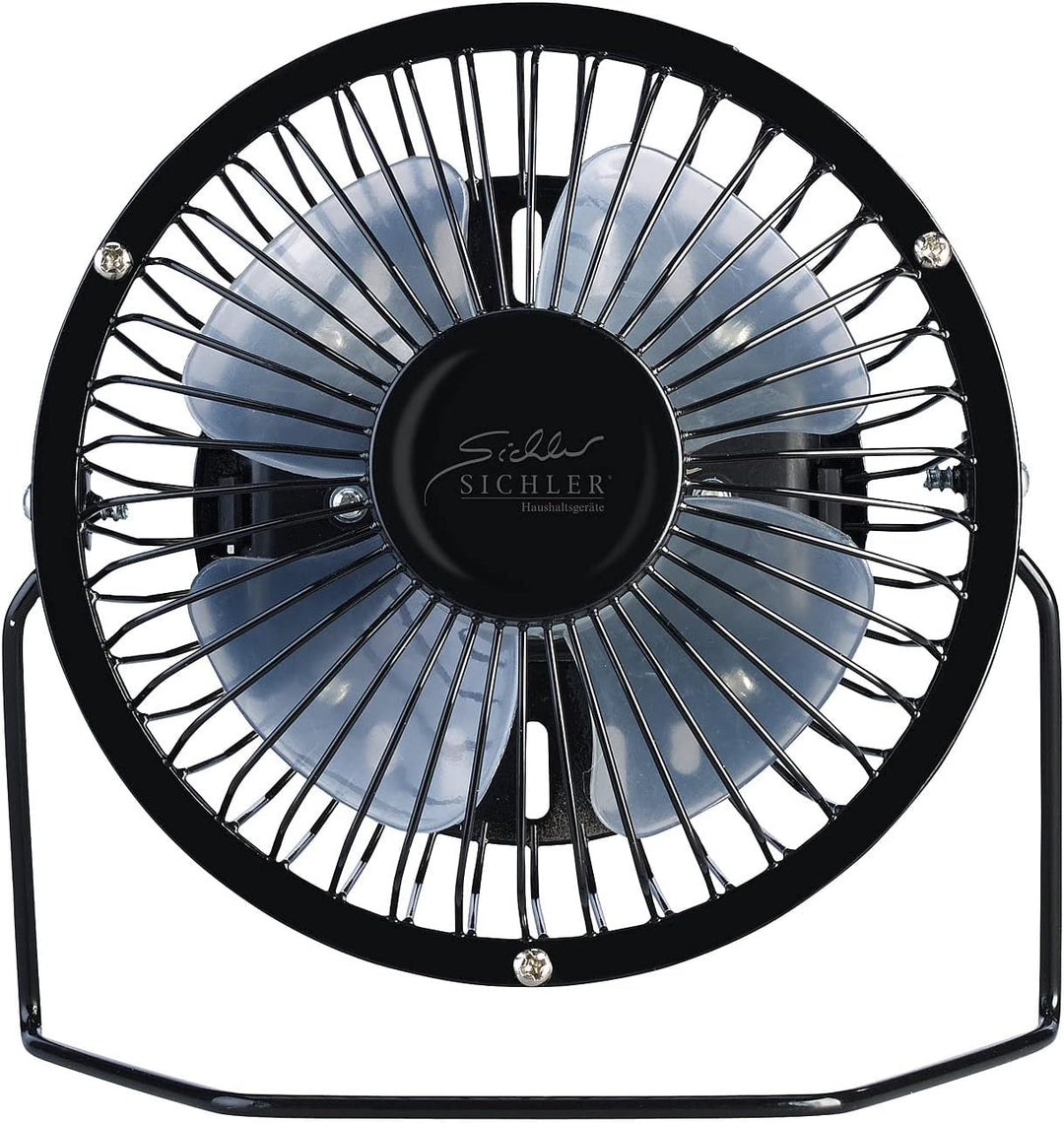 Sichler Haushaltsgeräte Ventilator klein: 2er-Set Mini-Akku-Tischventilatoren, Vollmetall, 360° neig