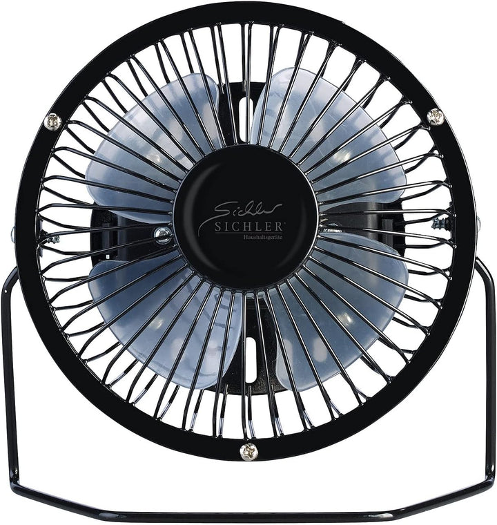 Sichler Haushaltsgeräte Ventilator klein: 2er-Set Mini-Akku-Tischventilatoren, Vollmetall, 360° neig