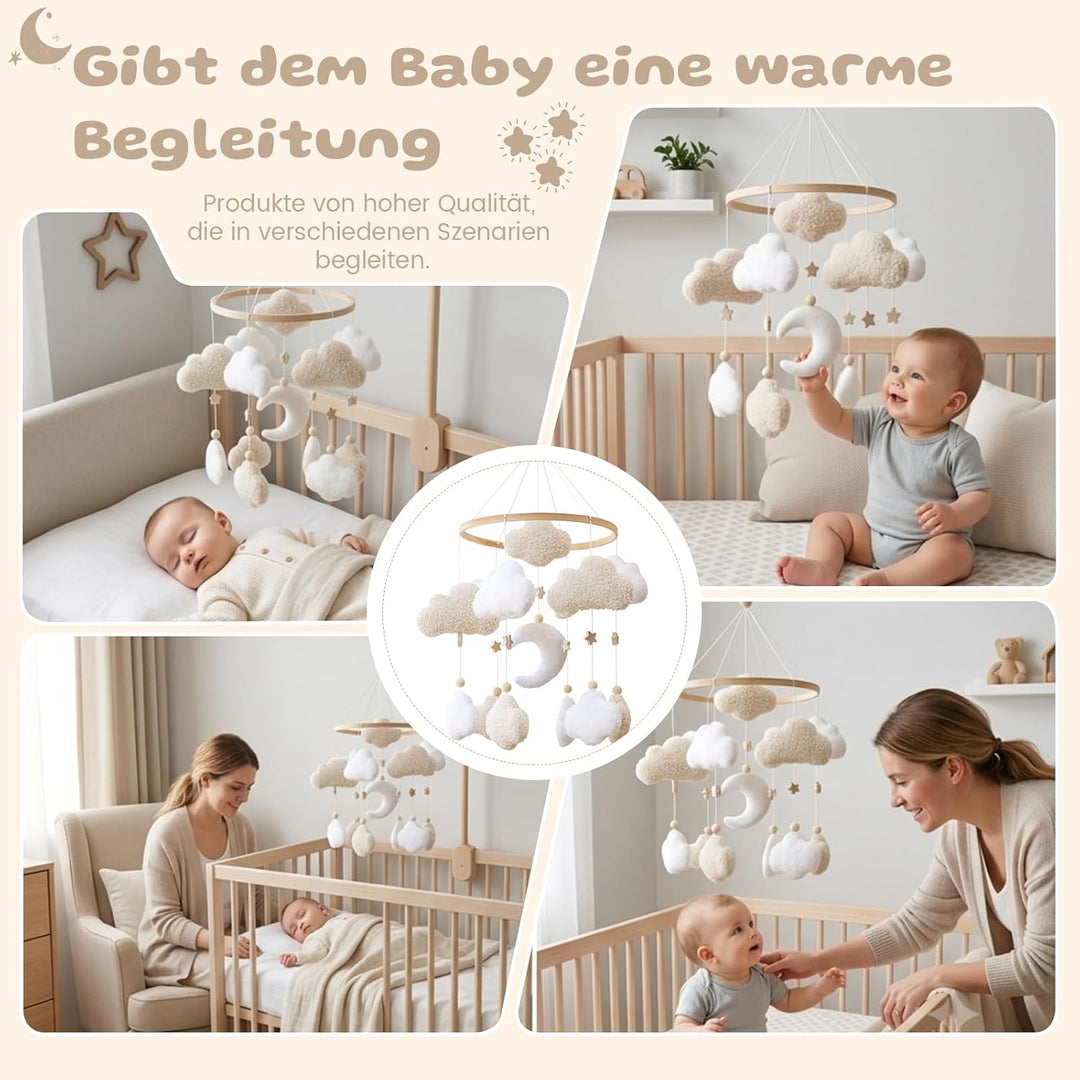 3D Wolken Mond Sterne Mobiles Baby, Babybett Mobile, Windspiele Baby Mobile Halterung Wickeltisch An