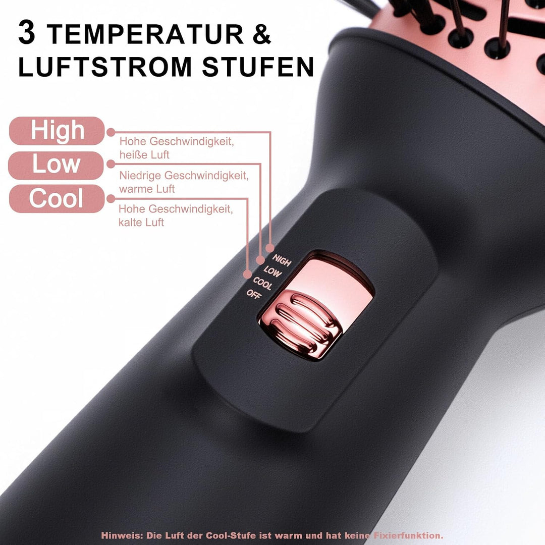 Reise Warmluftbürste, Föhnbürste mit 3 Temperaturstufen für Glätten &amp; Locken, Leicht (275g) Dual Vol