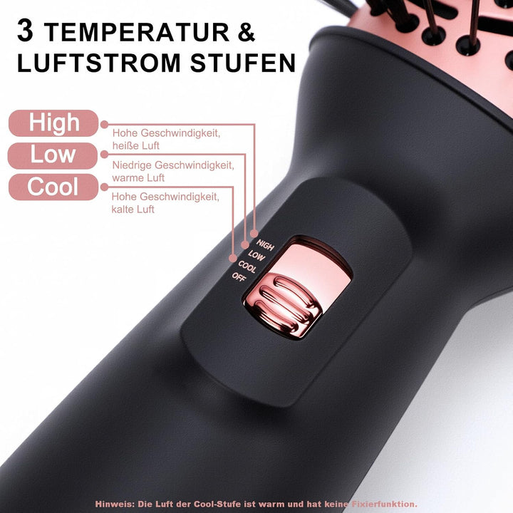 Reise Warmluftbürste, Föhnbürste mit 3 Temperaturstufen für Glätten &amp; Locken, Leicht (275g) Dual Vol