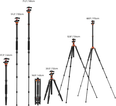 K&F Concept K255A4(TM2515M1) Kompaktes Kamera Stativ für DSLR Kamera, Alu Camera Tripod, Tragbares S