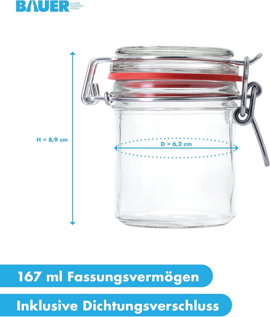 Flaschenbauer - 8 kleine Drahtbügelgläser 167 ml, verwendbar als Einmach- und Fermentierglas, zur Au