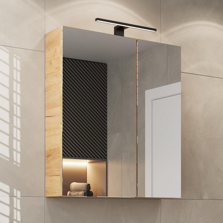 Planetmöbel Spiegelschrank mit LED Beleuchtung 60cm Gold Eiche, Gold Eiche