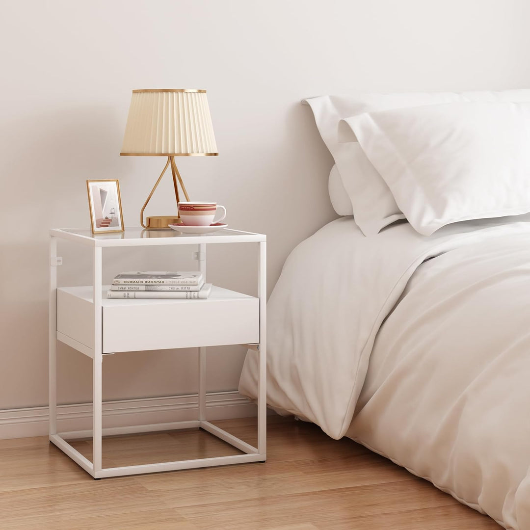 [en.casa] Beistelltisch Vissenbjerg Nachttisch mit 1 Schublade Wohnzimmertisch 51 x 40 x 40 cm Sofat