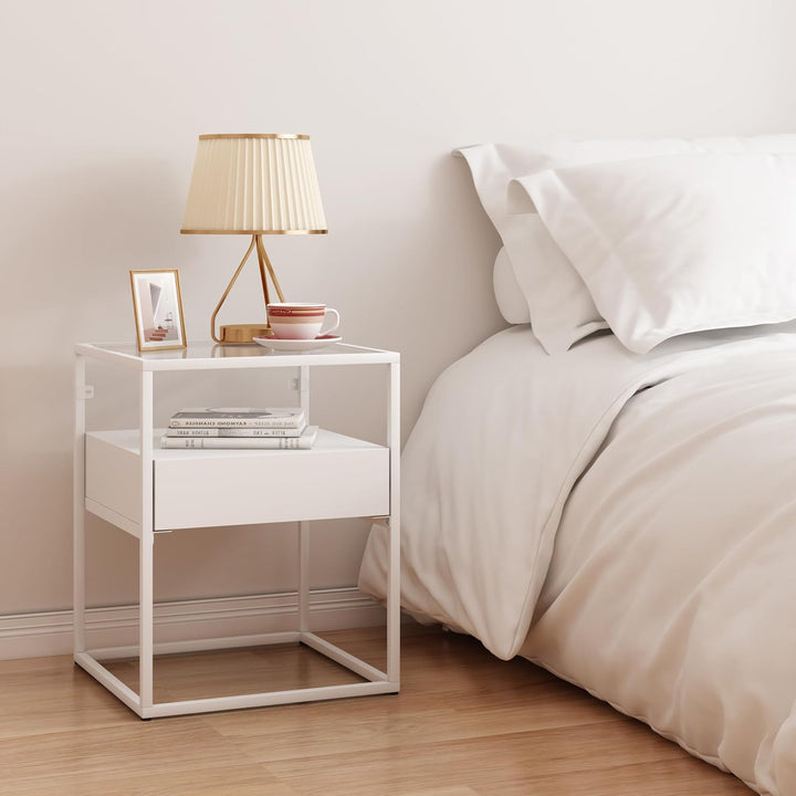 [en.casa] Beistelltisch Vissenbjerg Nachttisch mit 1 Schublade Wohnzimmertisch 51 x 40 x 40 cm Sofat
