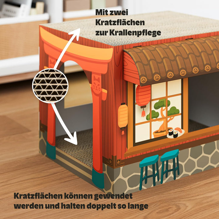 Cat’s Palace Katzenhaus Sushi Restaurant – Rückzugsort & Kratzmöbel mit 2 Kratzflächen für Katzen |
