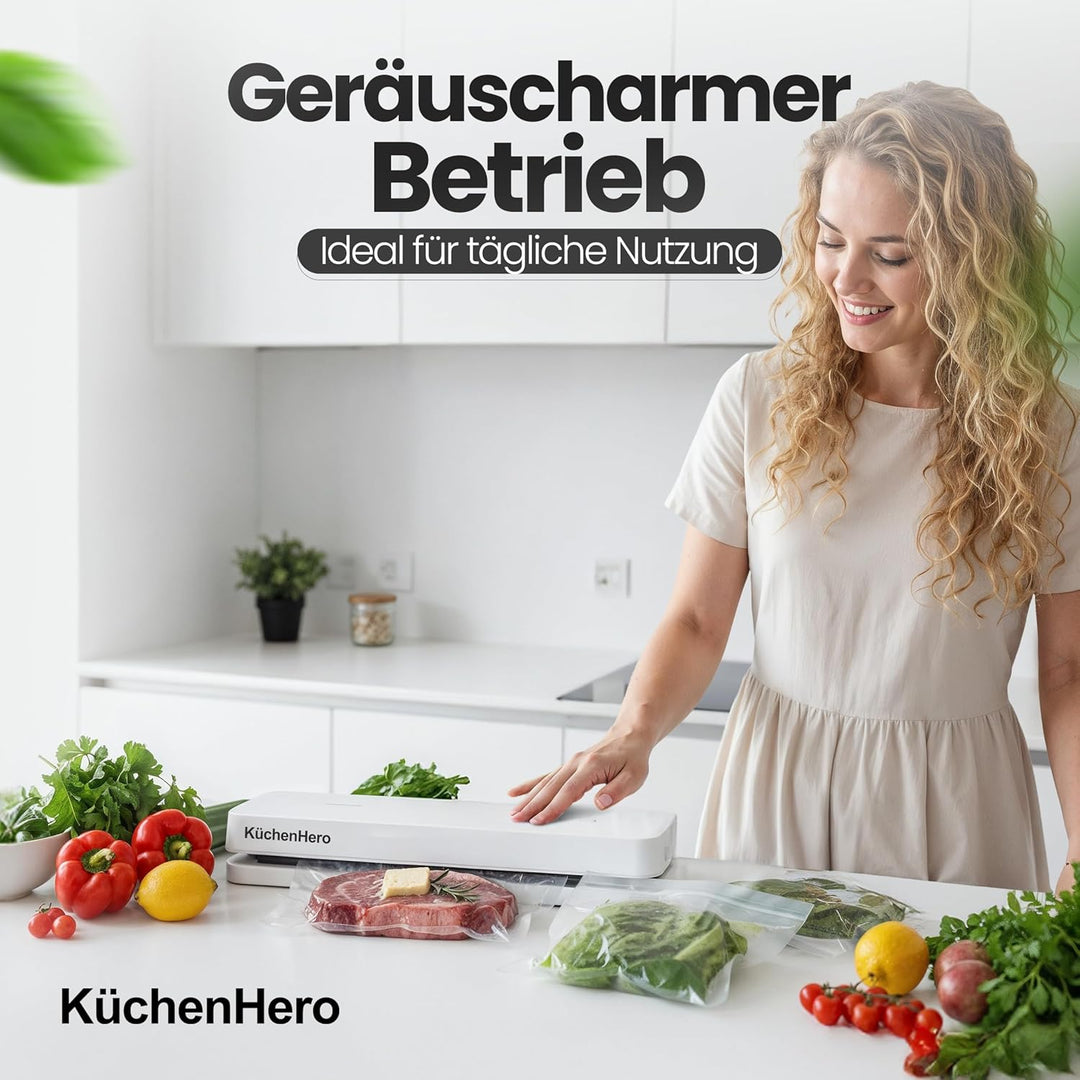 Vakuumierer mit Glasoberfläche & Touch – Premium Vakuumiergerät Weiss – Inkl. 10 Beutel & Schlauch –