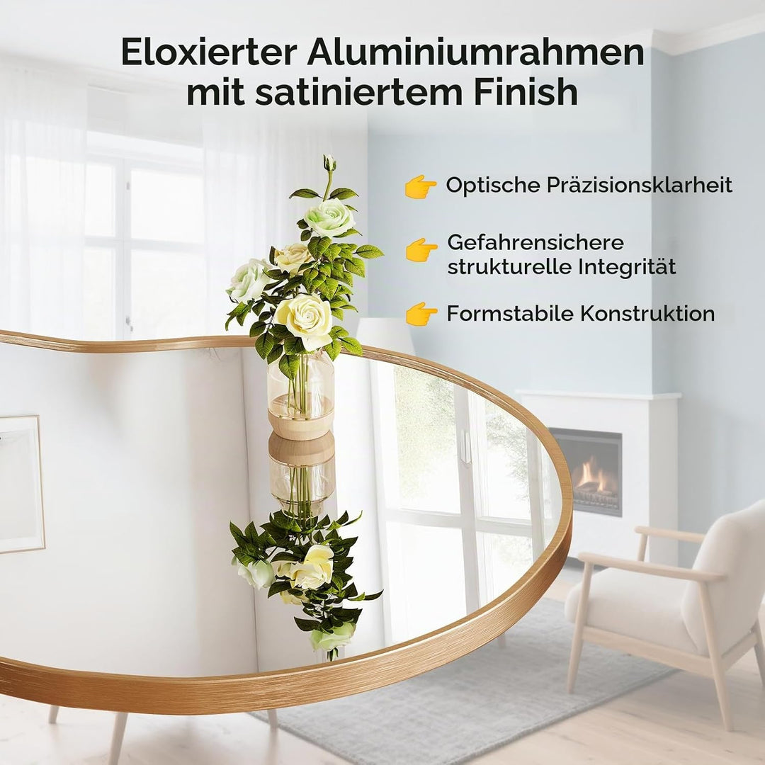Clevich Spiegel Asymmetrisch 66x116cm Rahmen Alu, HD Glas Wandspiegel, Moderner Dekor-Spiegel, Schla