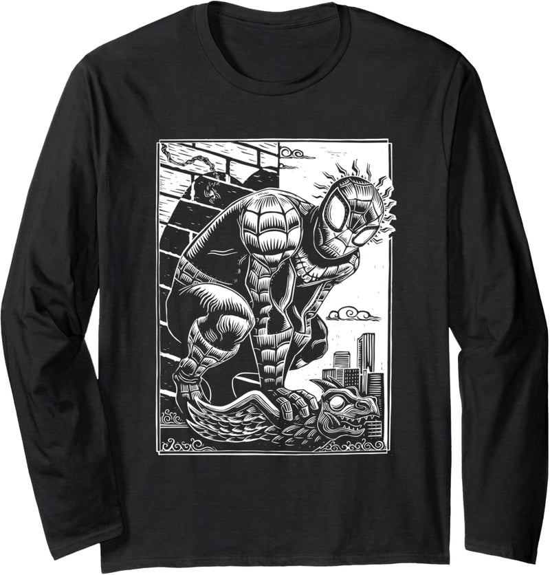 Marvel Spider-Man Linocut Black Langarmshirt