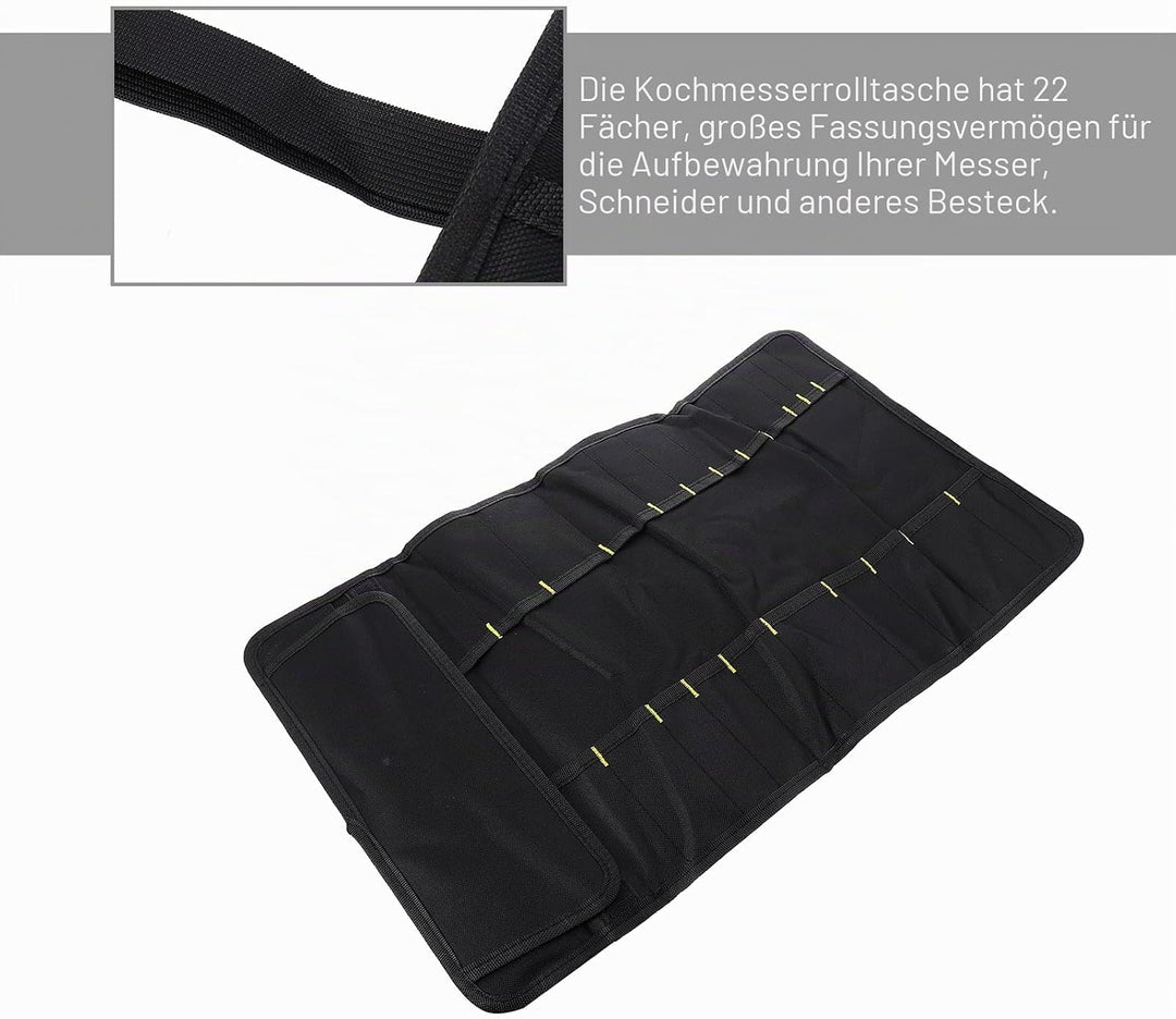 Hemoton Chefs Knife Rolltasche mit 22 Schlitzen, Messer, Besteck, tragbar, für Zuhause, Küchenutensi