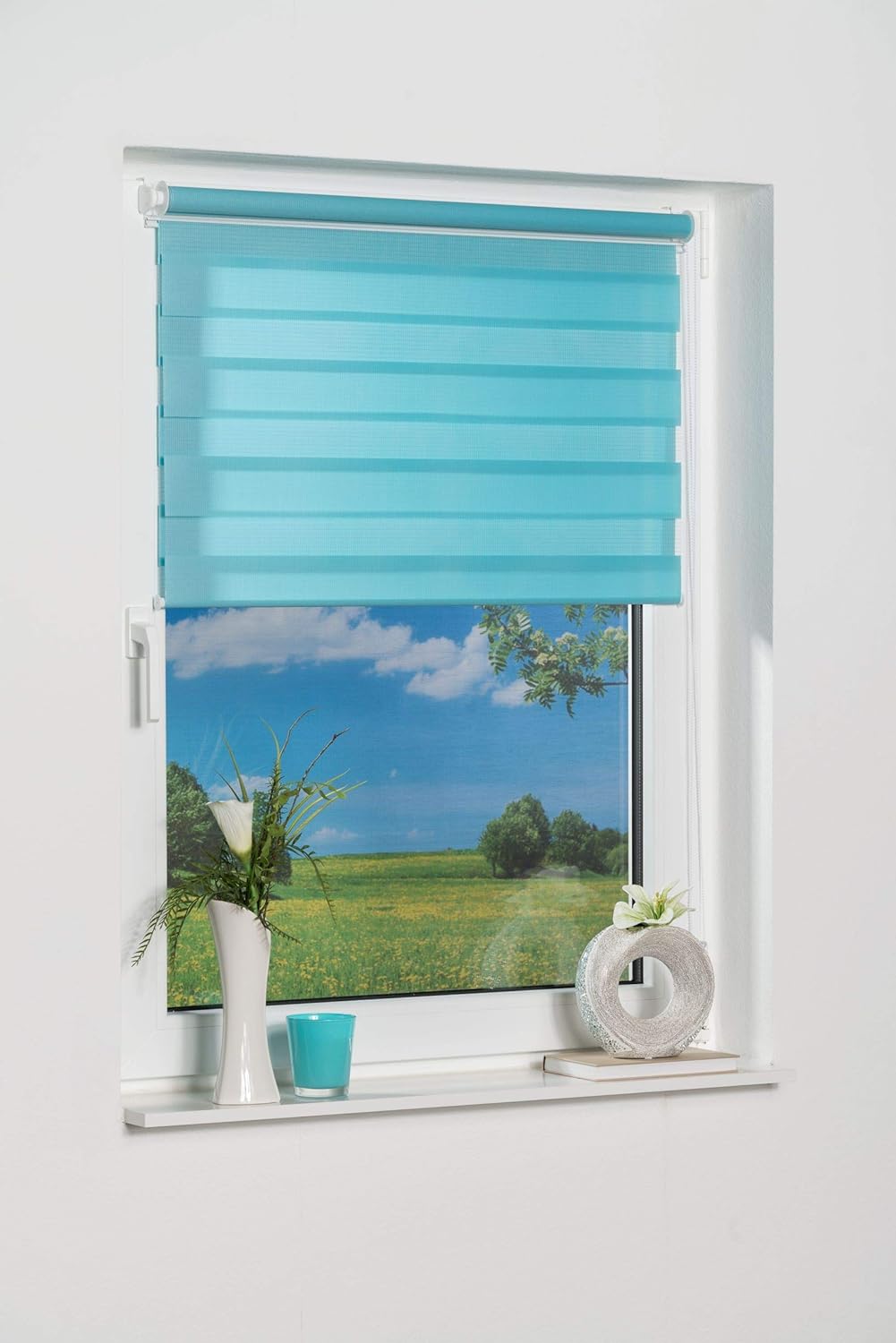 K-home Klemmfix Doppelrollo Madrid ohne Bohren Iceblau 110 x 150 cm (B x L), Iceblau 110 x 150 cm (B