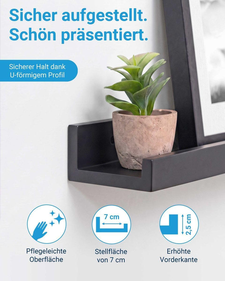 PHOTOLINI Wandregal stabiles MDF-Holz schwarz 70 cm, Schweberegal, 2er Set, modernes Design, Bilderl