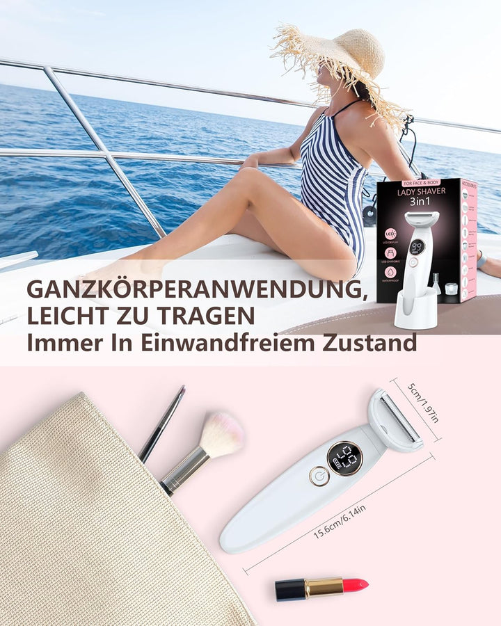 Rasierer Damen,3-In-1 Intimrasierer für Frauen,Gesichtshaarentferner für Frauen,Damenrasierer Elektr
