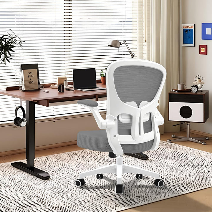 Durrafy Ergonomischer Bürostuhl Schreibtischstuhl mit Hochklappbaren Armlehnen,Verstellbarer Lendenw