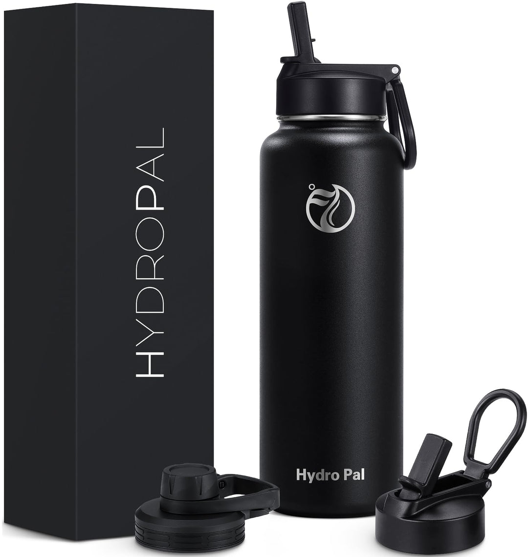 HydroPal Vakuumisolierte Edelstahl-Wasserflasche, 1200 ml/1000 ml/750 ml, 2 Deckel (Strohhalmdeckel