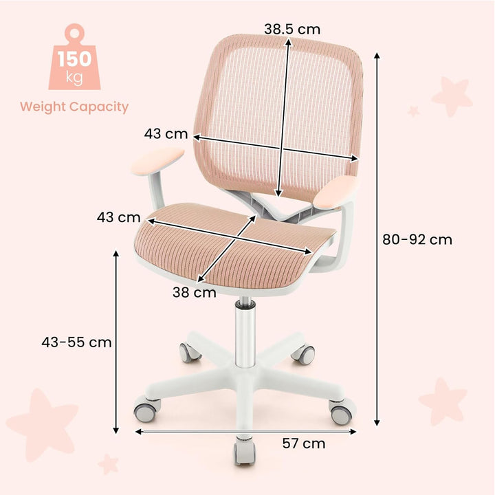 FANTASK Ergonomischer Schreibtischstuhl Kinder, Höhenverstellbar 43-55cm, 360° Drehstuhl mit Rückenl