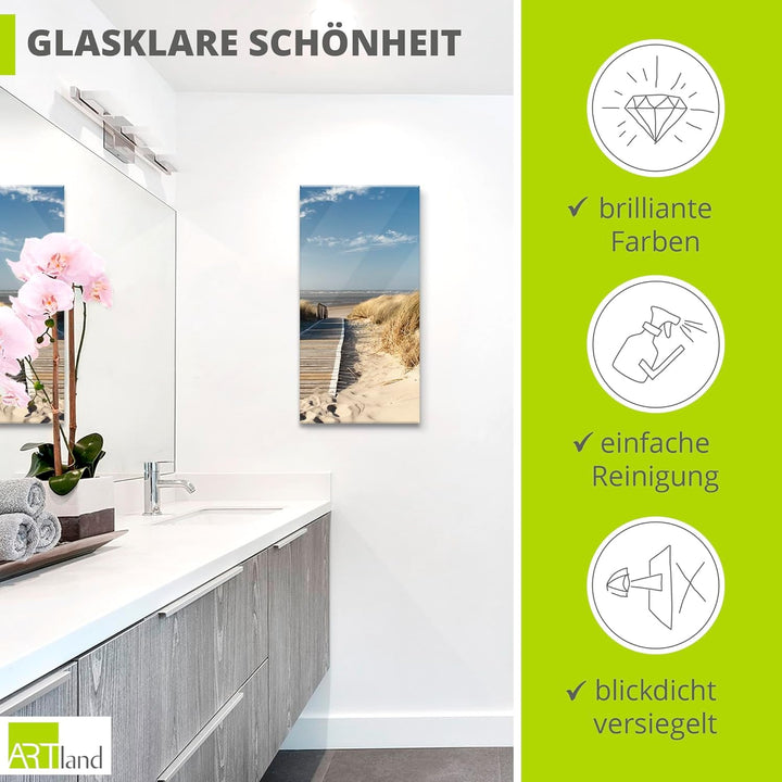 ARTland Glasbilder Wandbild Glas Bild einteilig 50x100 cm Hochformat Strand Meer Küste Nordsee Natur