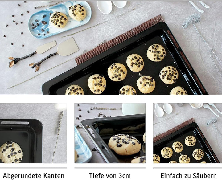 ICQN Backblech 455 x 375 x 30 mm Set, 2er Emaillierte Fettpfanne für Backofen und Herd, Passend für