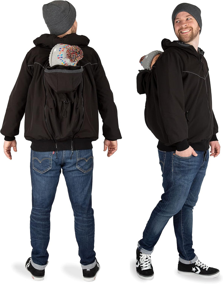 Viva la Mama - Männerjacke zum Babytragen aus Softshell - Explorer M Schwarz - mit Rückentragemöglic