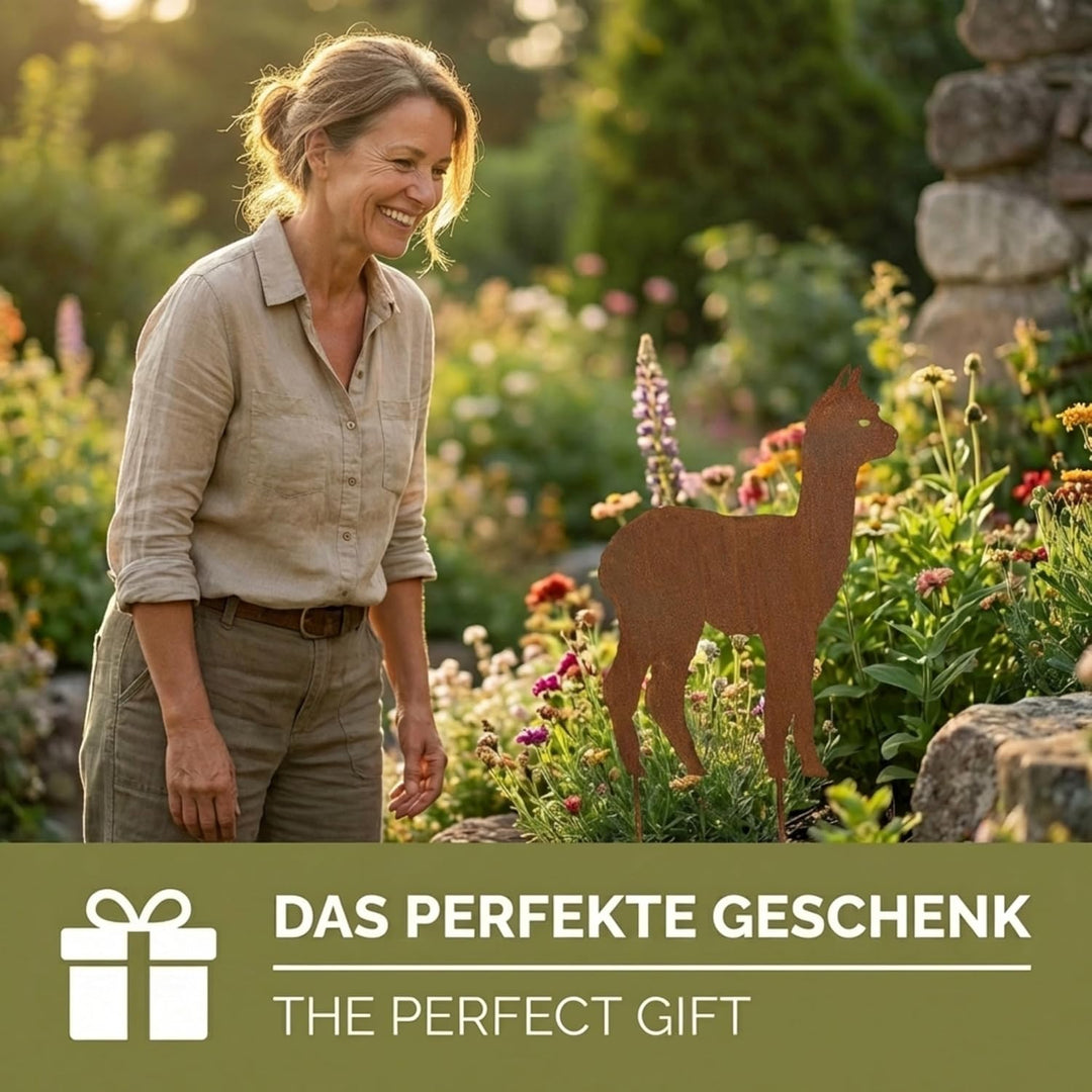 Edelrost Alpaka Gartenstecker-einfach einsteckbare Rostdeko aus hochwertigem Cortenstahl für Garten,