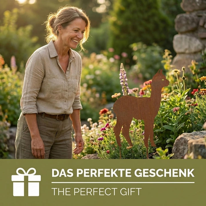 Edelrost Alpaka Gartenstecker-einfach einsteckbare Rostdeko aus hochwertigem Cortenstahl für Garten,
