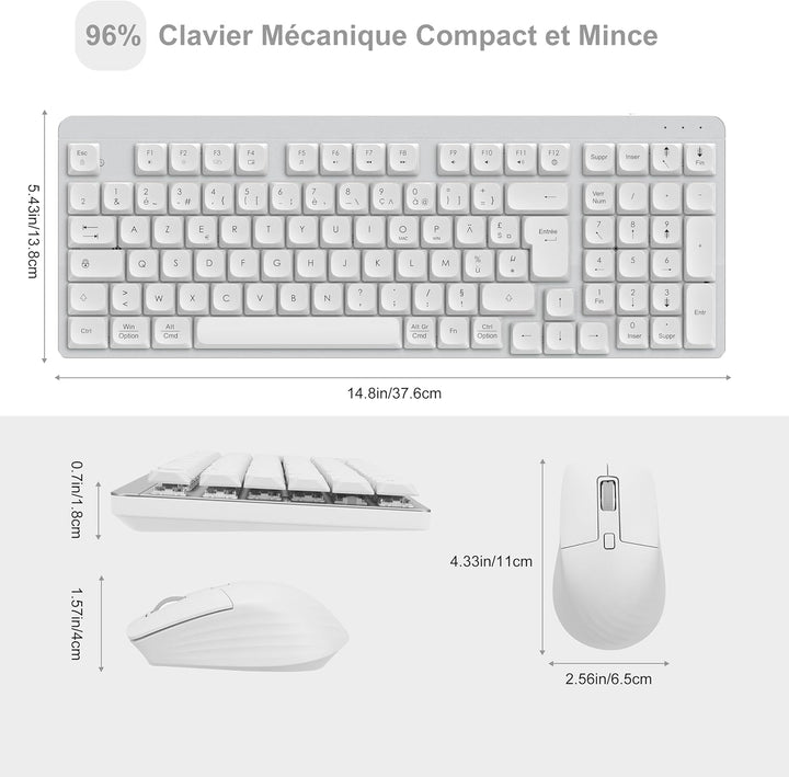 LeadsaiL FA98 Mechanische Tastatur, kabellos, mit Tastatur und Maus mit rotem Schalter, französische