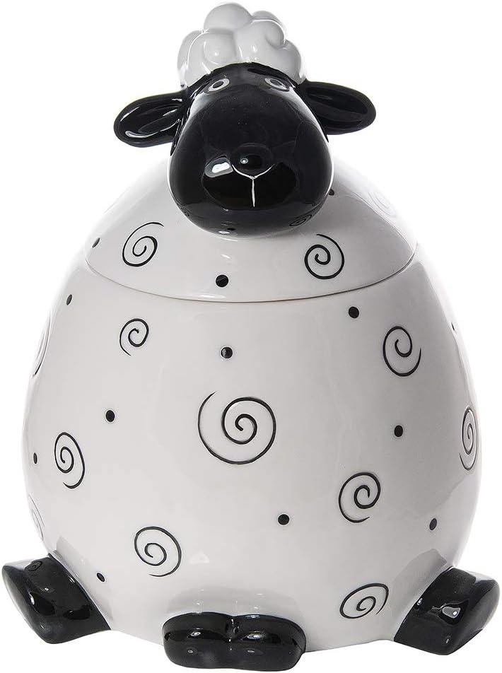 SPOTTED DOG GIFT COMPANY - Keksdose Keramik, Vorratsdose mit Deckel 2.2L, Schwarz und Weiss Schaf Kü