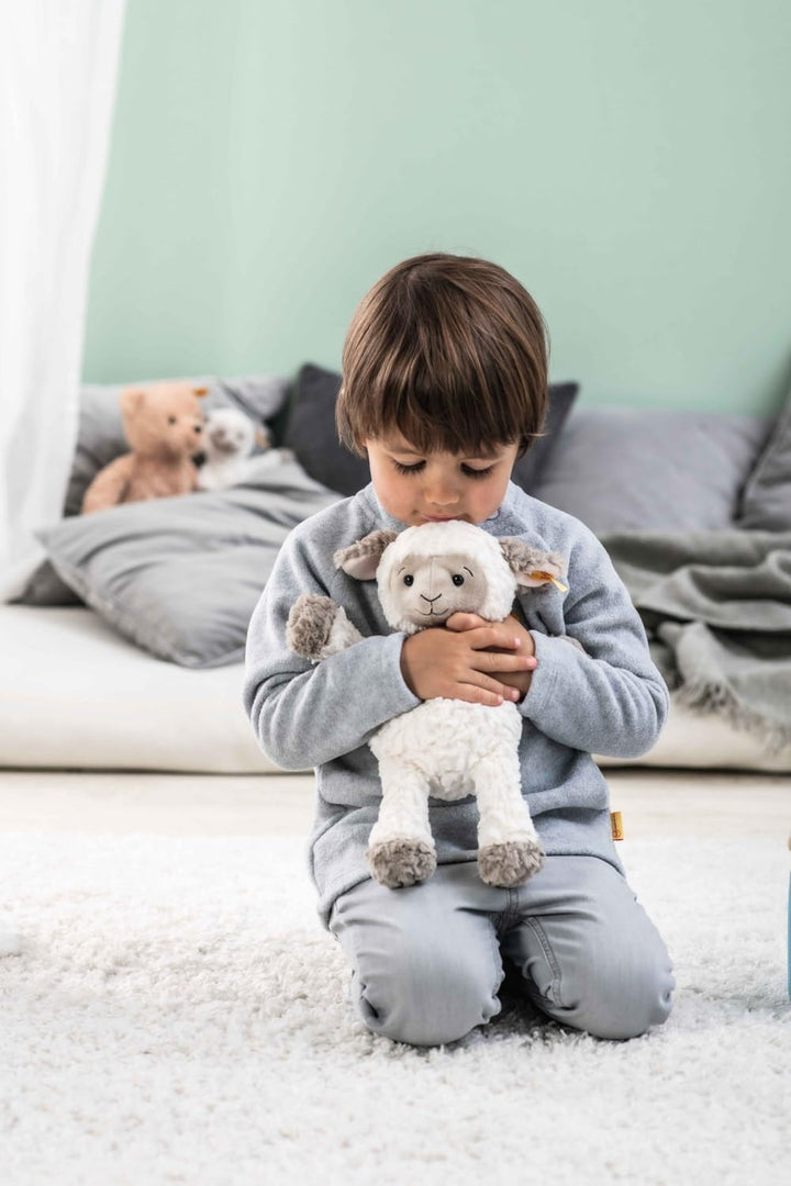 Steiff Lita Lamm weiss-braungrau 30 cm, Soft Cuddly Friends, weiches Stofftier Schaf, strukturiertes