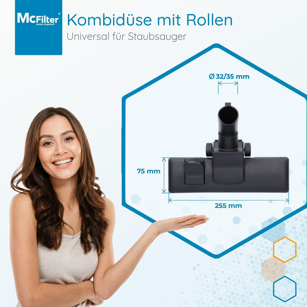 McFilter Staubsaugerdüse geeignet für Siemens VSQ5X1230 Q5.0 extreme SilencePower | 35mm | 2 Rollen