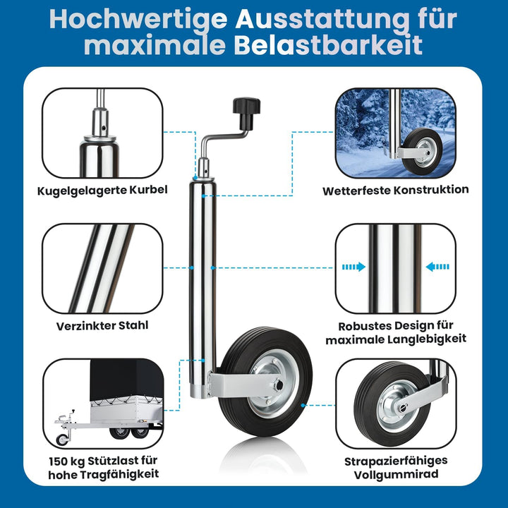 AUTOLIGHT 24 Stützrad Vollgummireifen verzinkter Stahl mit Klemmhalter Ø 48mm und Befestigungsschrau