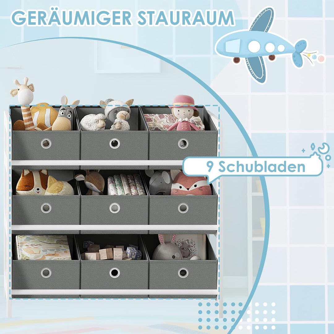 Lestarain Kinderregal mit 9 Boxen, Bücherregal Kinder, Spielzeug Aufbewahrung, Montessori Spielzeugr