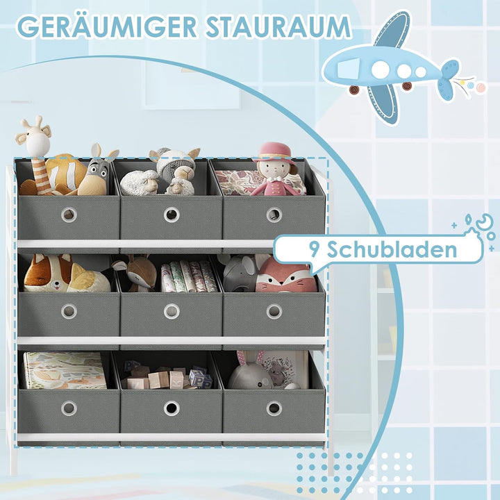 Lestarain Kinderregal mit 9 Boxen, Bücherregal Kinder, Spielzeug Aufbewahrung, Montessori Spielzeugr