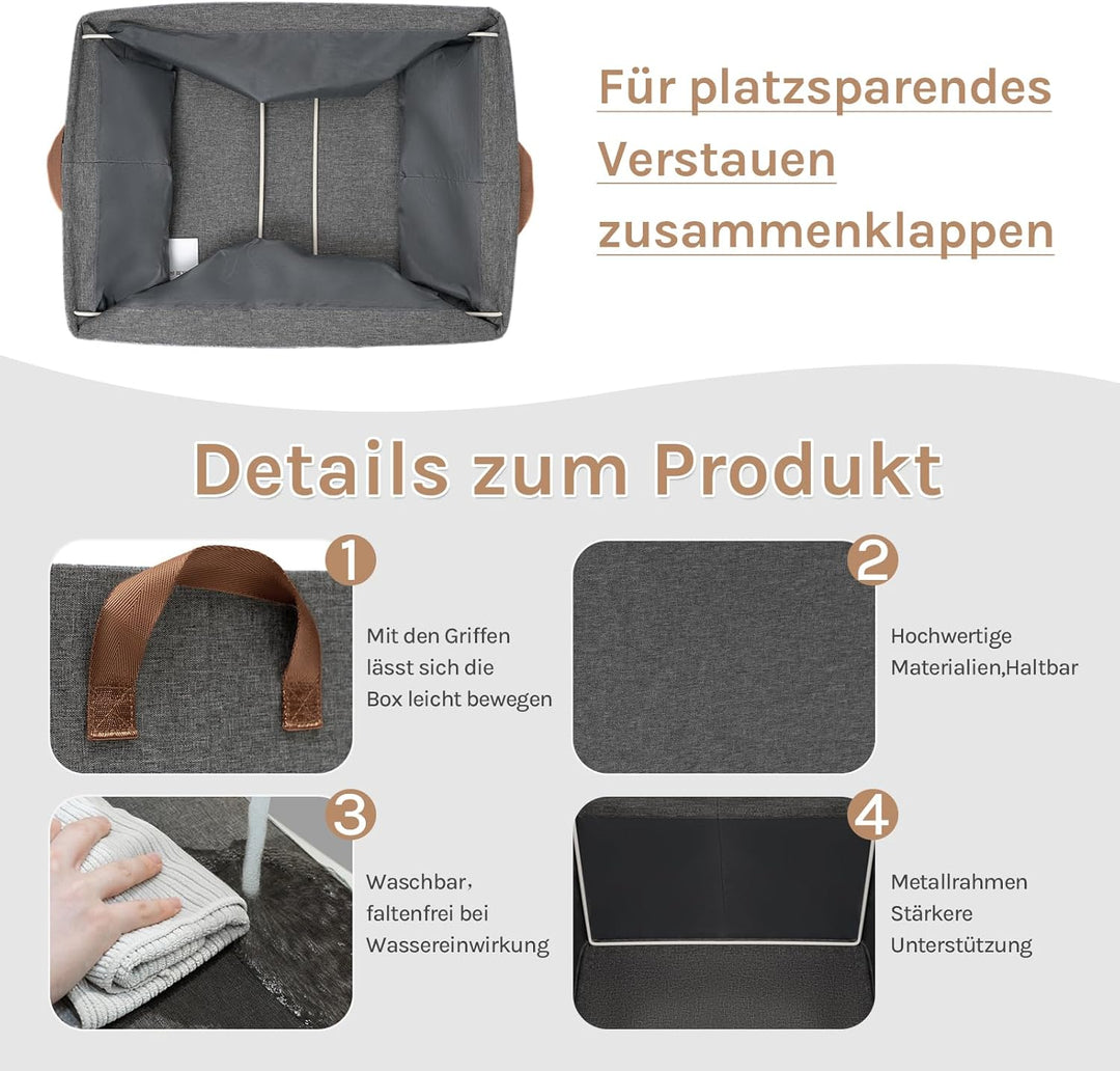 WOLTU Aufbewahrungsbox 5 Stück, mit Griffen, faltbar, Grau, 47x20x28 cm Grau 5pack (47x20x28cm), Gra