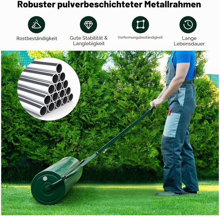 SOARS Rasenwalze befüllbar 48L, Ø32cm Handwalze, Rasenroller mit U-Griff &amp; abnehmbarem Ablassstopfen
