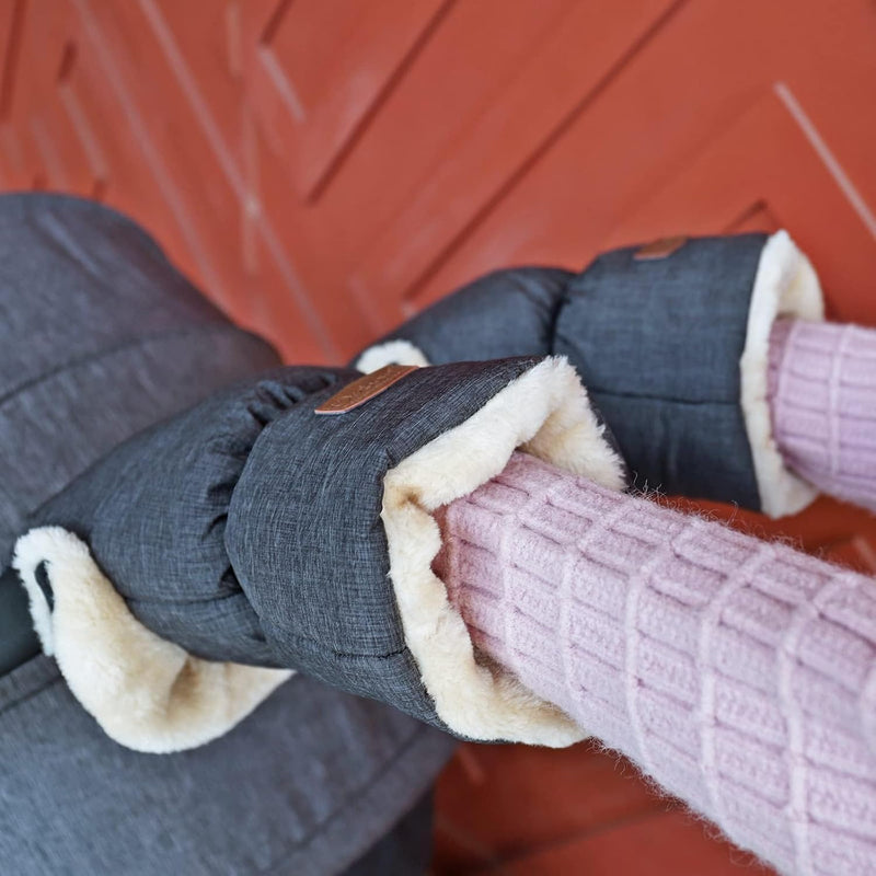 Orzbow Handwärmer Kinderwagen,Wasserdicht Künstliche Lammfell Handschuhe Kinderwagen mit Tasche,Wind