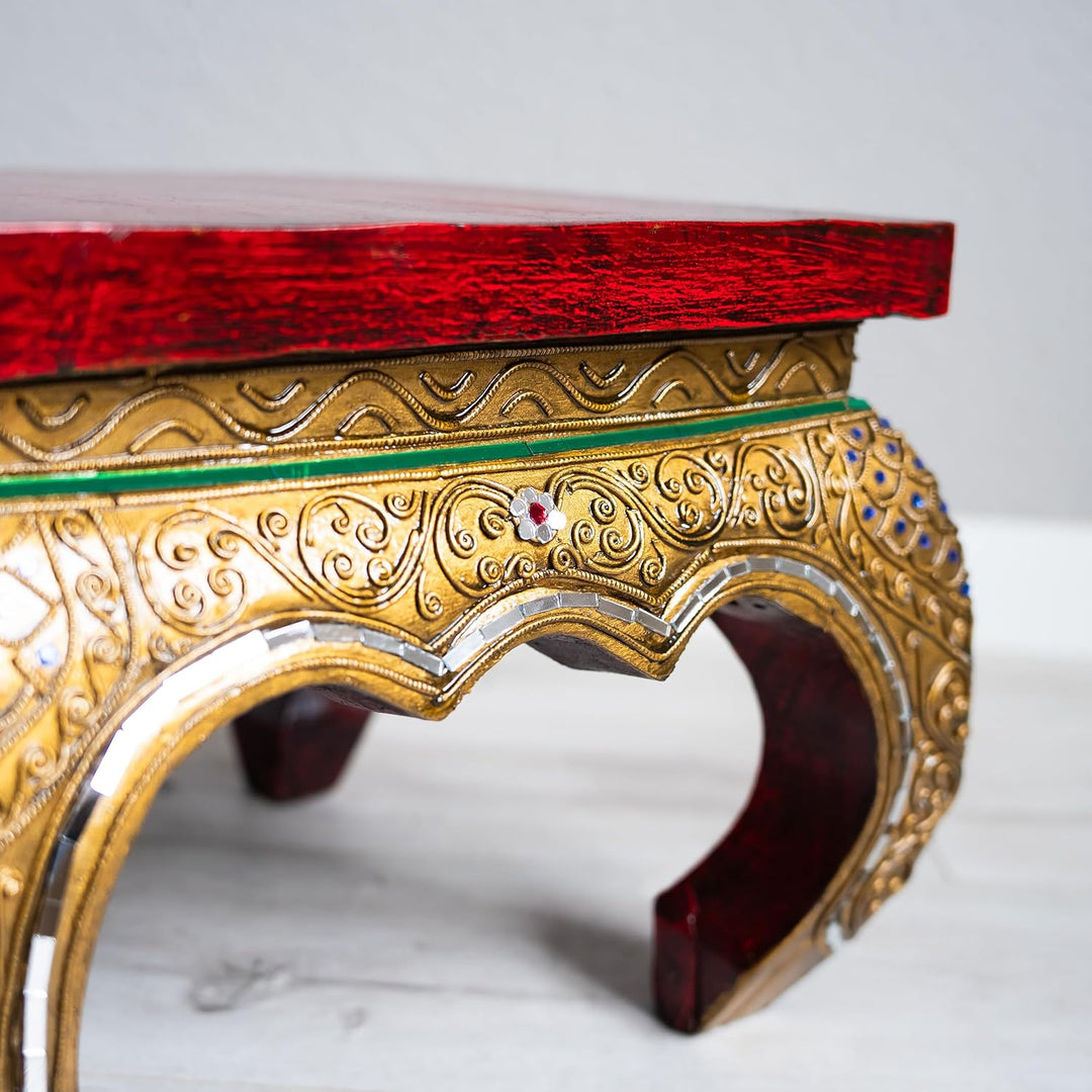 livasia Opiumtisch mit Glasmosaikverzierungen, Beistelltisch aus Holz, Nachttisch, asiatischer Hocke