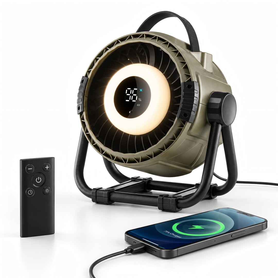 WHATOOK Akku Camping Ventilator 20000mAh Tischventilator mit Fernbedienung | USB-C-Ladung, Powerbank