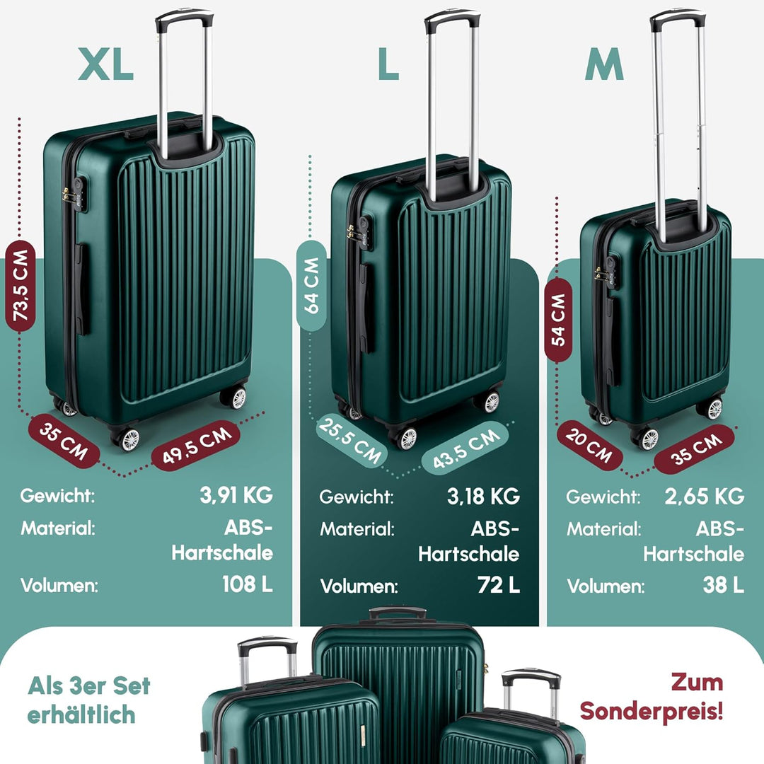 Easy Move ABS Hartschalenkoffer [ERGONOMISCH & SICHER] - Grosser Trolley Koffer mit 360° Rädern, Zah