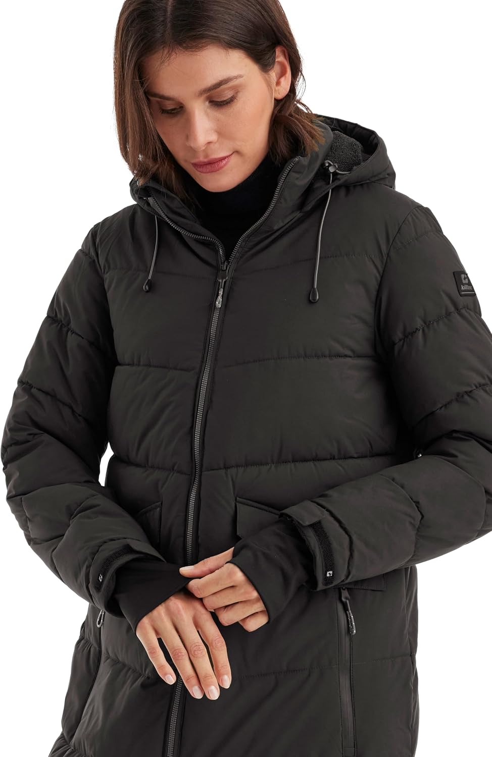 Killtec Damen Kow 62 Wmn Qltd Ct Wintermantel/Mantel in Daunenoptik mit Kapuze 38 Schwarz, 38 Schwar