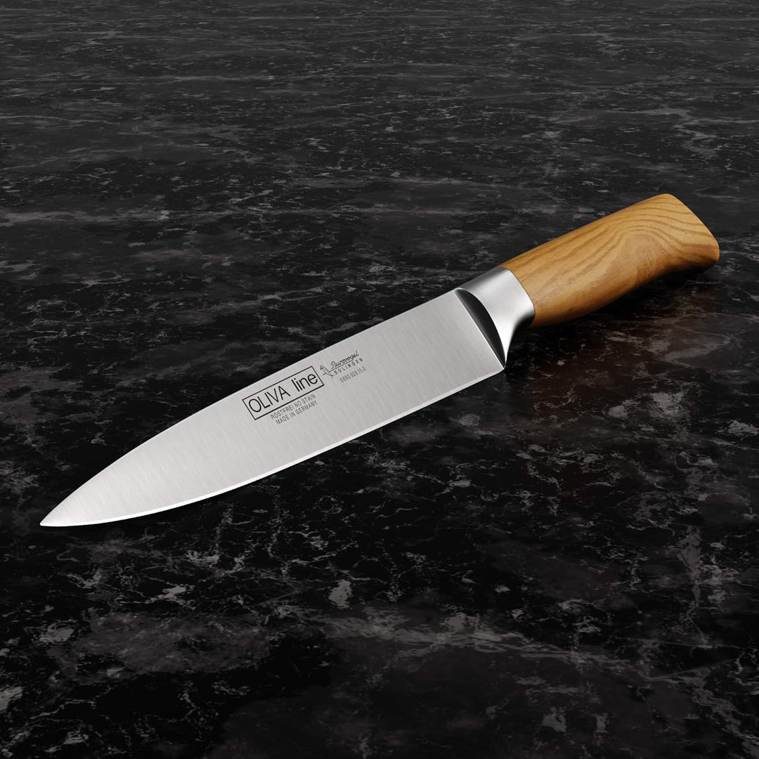 Burgvogel Solingen schmales Küchenmesser 15 cm geschmiedet Olivenholz, Oliva Line, rostfrei, deutsch
